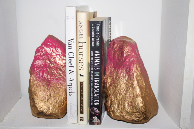 DIY-Gold-Pink-Rock-Bookend-Pair